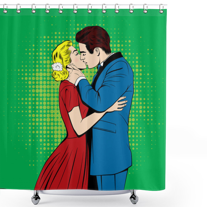 Personality  Vector Kissing Couple In The Pop Art Comics Style Shower Curtains