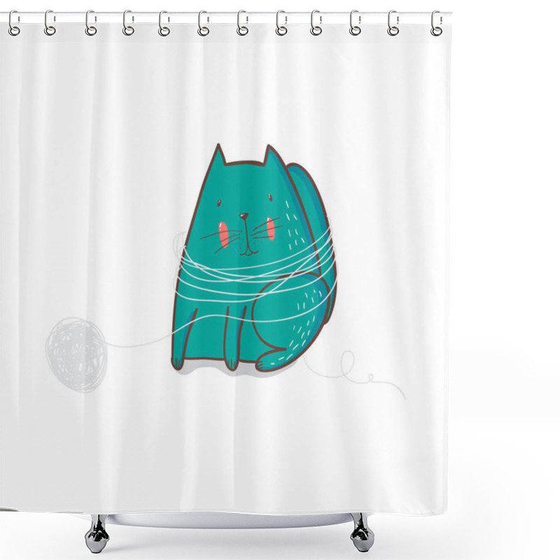 Personality   Cat Sitting Tangled In Thread Shower Curtains