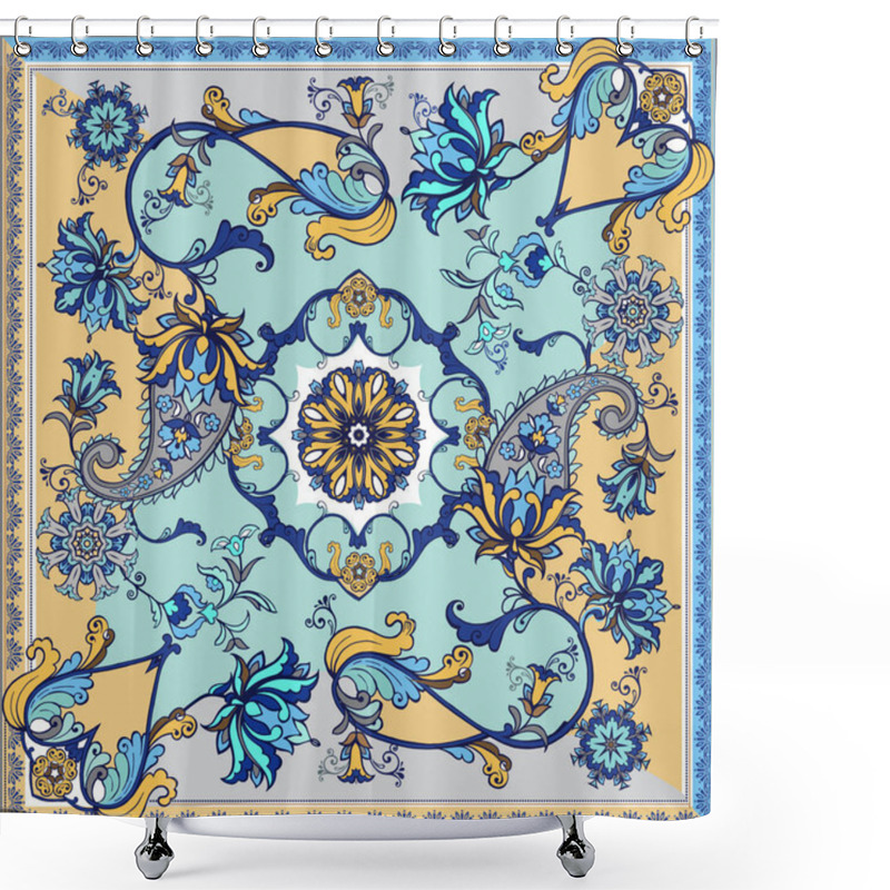 Personality  Abstract Silk Scarf Pattern With Paisley. Classic Paisley Elements For Textile Design. Shower Curtains