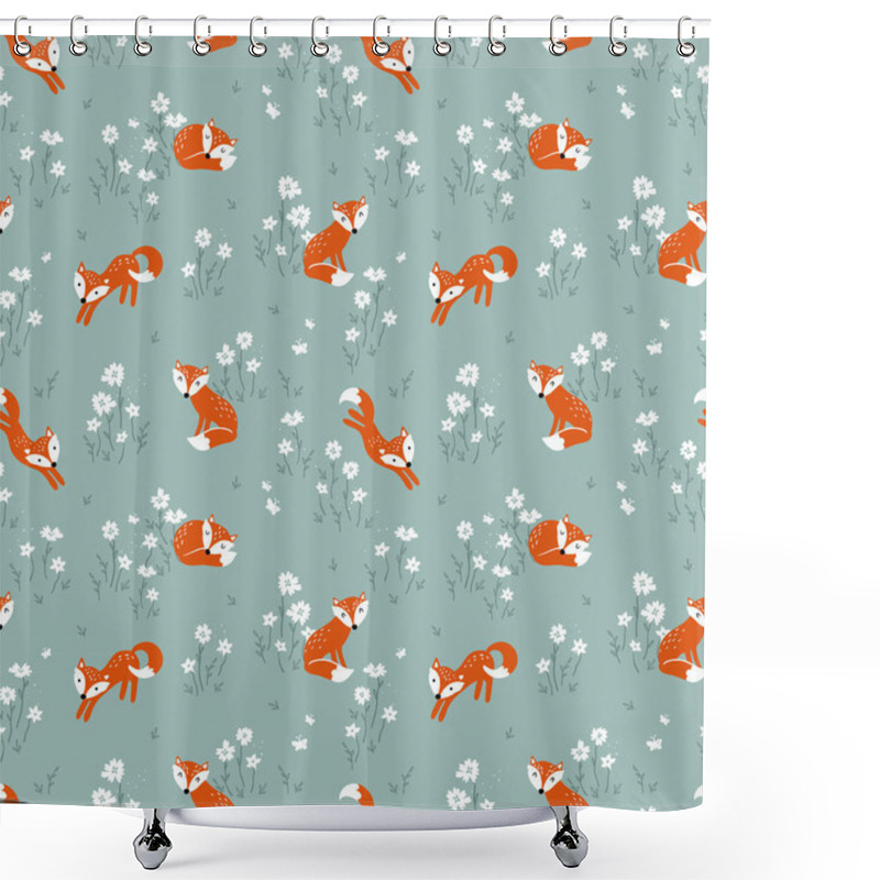 Personality  Lovely Doodle Fox Seamless Pattern, Cute Hand Drawn Background - Great For Kids, On Textiles, Banners, Wallpapers - Vector Design Shower Curtains