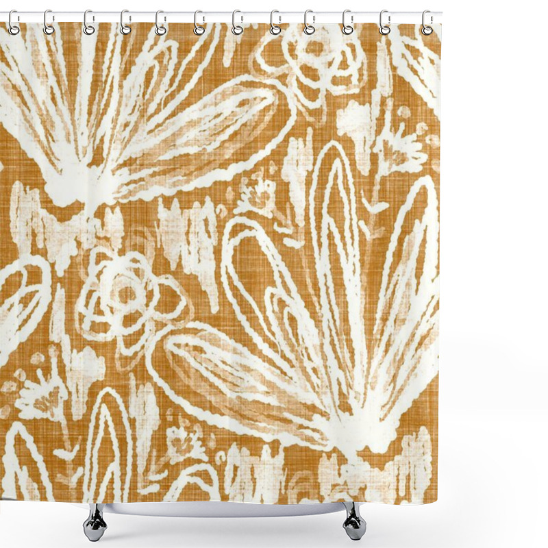 Personality  Watercolor Orange Flower Motif Background. Hand Painted Earthy Whimsical Seamless Pattern. Modern Floral Linen Textile For Spring Summer Decor. Decorative Scandi Style Colorful Nature All Over Print Shower Curtains