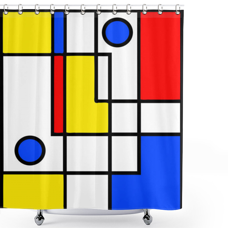 Personality  Abstract Yellow, Blue And Red Neo-modern Boxes And Circles Shower Curtains