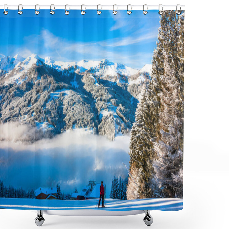 Personality  Mountains Ski Resort In Austria - Nature And Sport Toning Picture Shower Curtains