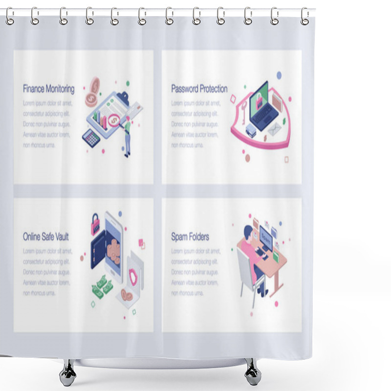 Personality  Cyber Security Isometric Vectors Pack Shower Curtains