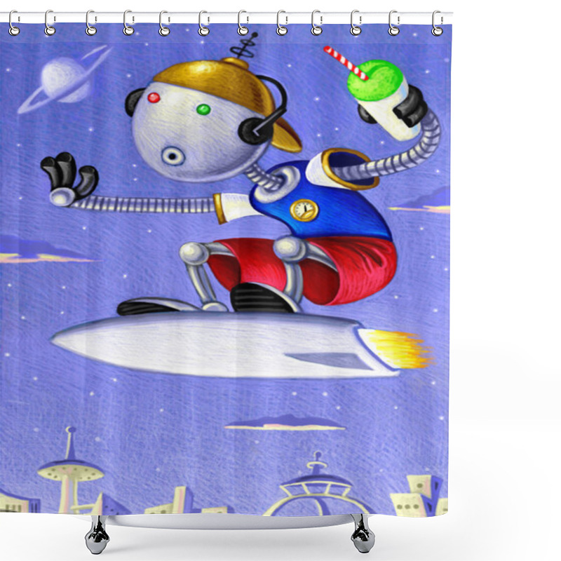 Personality  Illustration Of Robokid Shower Curtains