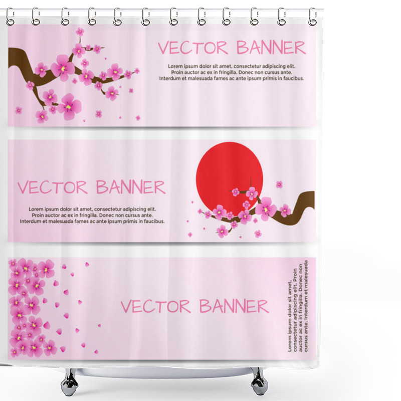 Personality  Spring Banner With Blooming Sakura Shower Curtains