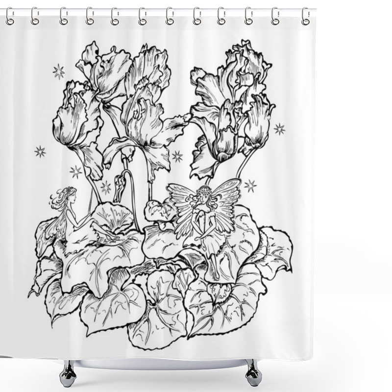 Personality  Two Fairies Sitting Flower Leaf Cyclamen Shower Curtains