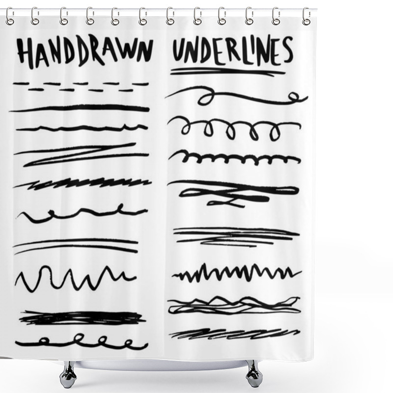 Personality  Handmade Collection Set Of Underline Strokes In Marker Brush Doodle Style Various Shapes Shower Curtains