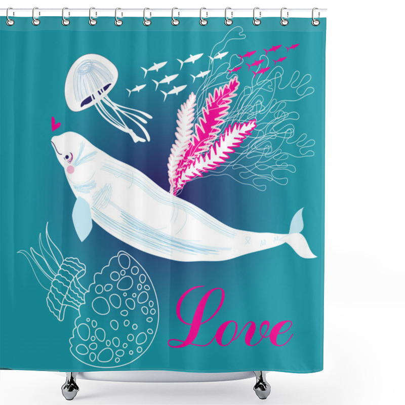 Personality  White Whale In Love Shower Curtains