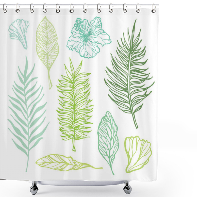 Personality  Hand Drawn Doodle Tropical Palm Leaves Shower Curtains