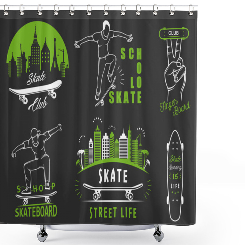 Personality  Set Vector Retro Skateboarding Logo And Badge Shower Curtains