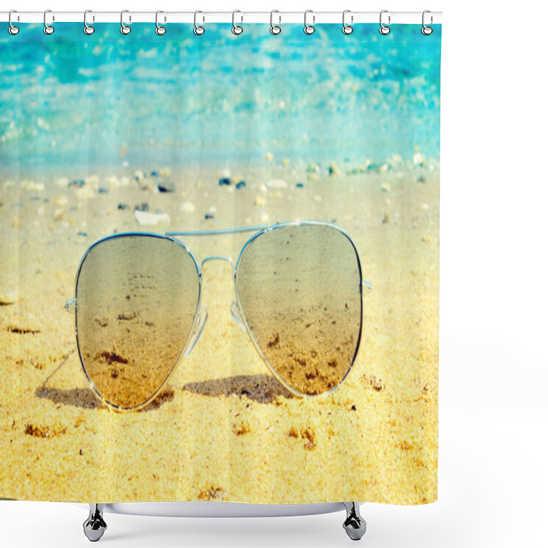 Personality  Aviator Sunglasses On Beach Shower Curtains