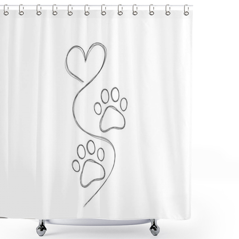 Personality  Line Art Illustration Pet Care, Dog Footprint. Dog Paw Tattoo Idea, Dog Footprint Shower Curtains