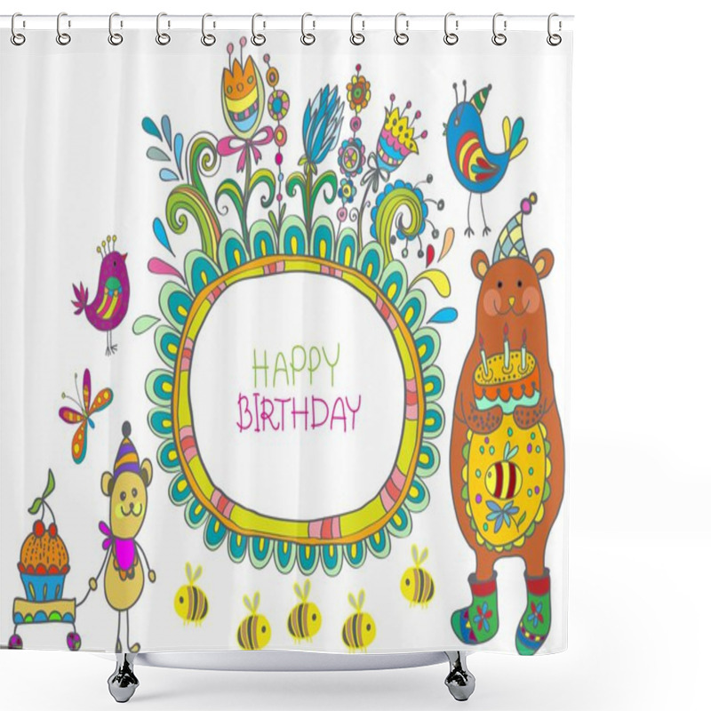 Personality  Happy Birthday Cartoon Card Shower Curtains