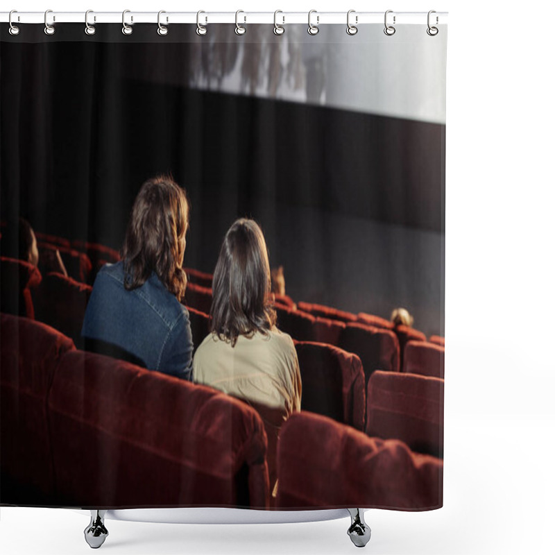 Personality  Rear View Of Young Couple Sitting On Comfortable Armchairs Watching Movie Together During Their Date In The Cinema Shower Curtains