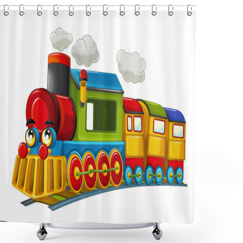 Personality  Cartoon Funny And Happy Looking Steam Train - Isolated - Vector Illustration For Children Shower Curtains