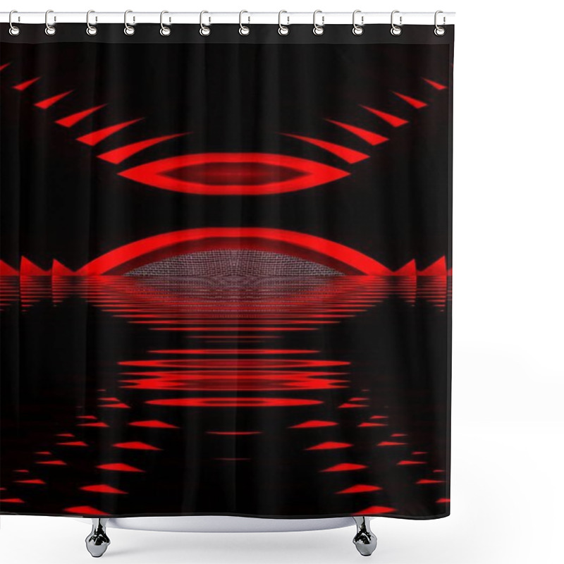 Personality  Vivid Red Sieve Patterns Contemporary Curved Patterns And Design On A Black Background Shower Curtains