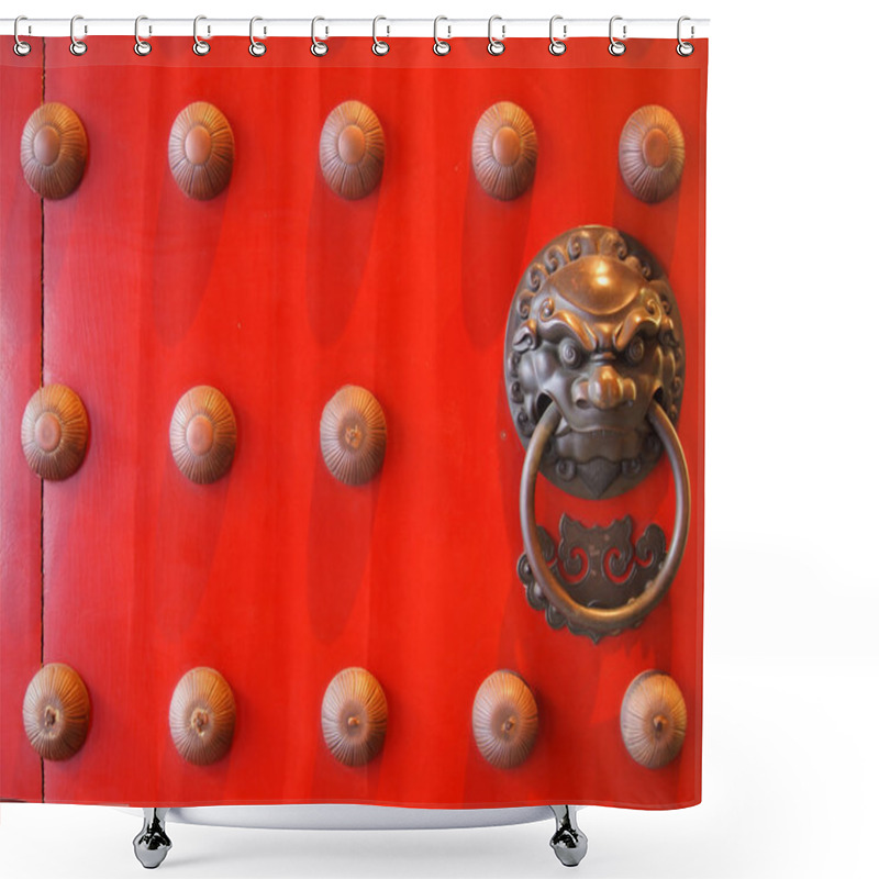 Personality  Red Chinese Door With A Lion/dragon Head. Shower Curtains