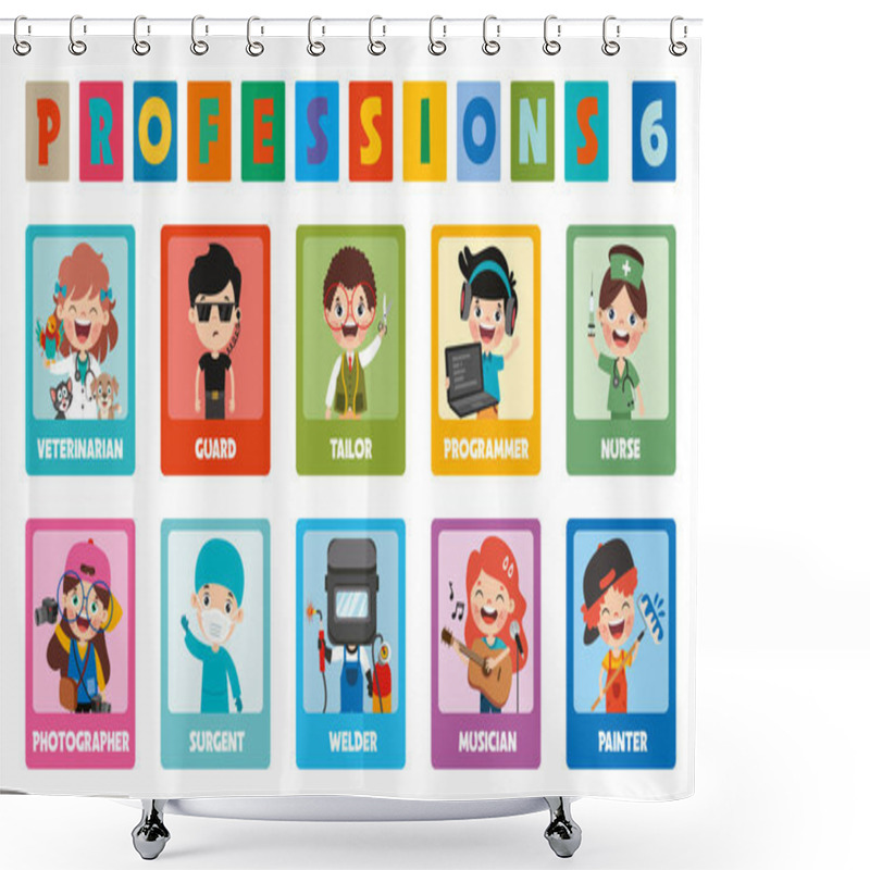 Personality  Set Of Various Cartoon Professions Shower Curtains