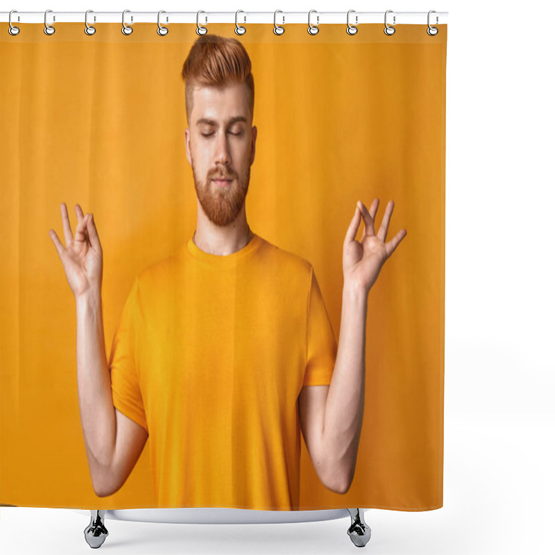 Personality  Calm Bearded Man Relaxing Meditating, No Stress Free Relief At Work Concept Shower Curtains