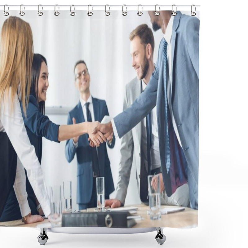 Personality  Businesspeople Shaking Hands Shower Curtains