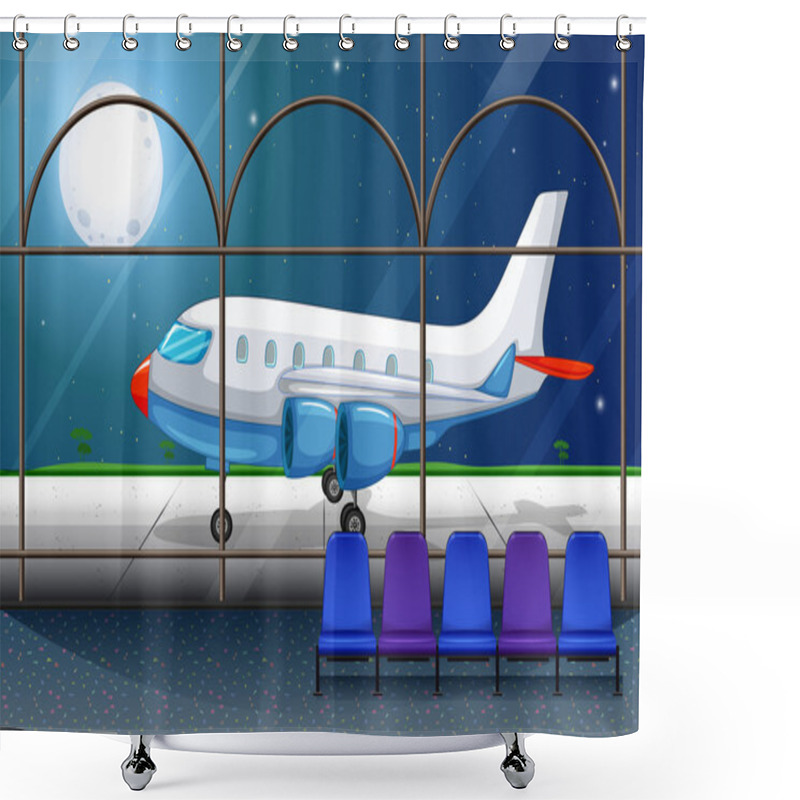 Personality  Airport Scene With Airplane Parking At Night Shower Curtains