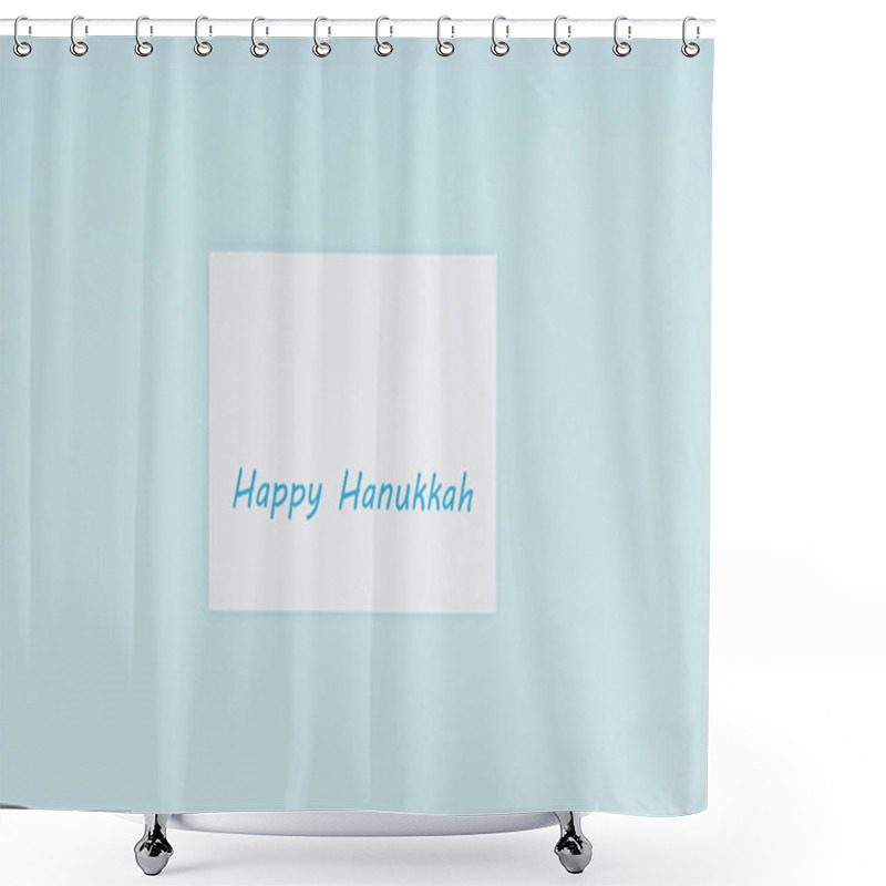 Personality  Top View Of Happy Hannukah Card Isolated On Blue, Hannukah Concept Shower Curtains