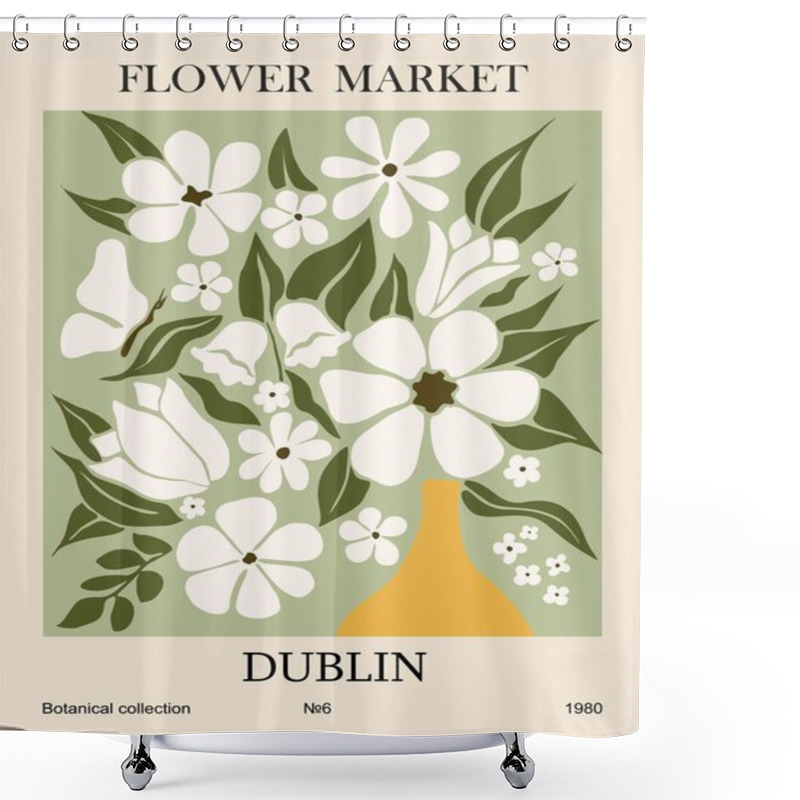 Personality  Abstract Poster - Flower Market Dublin . Trendy Botanical Wall Art With Floral Design In Danish Pastel Colors. Modern Hippie Naive Groovy Funky Interior Decoration, Painting. Vector Art Illustration. Shower Curtains