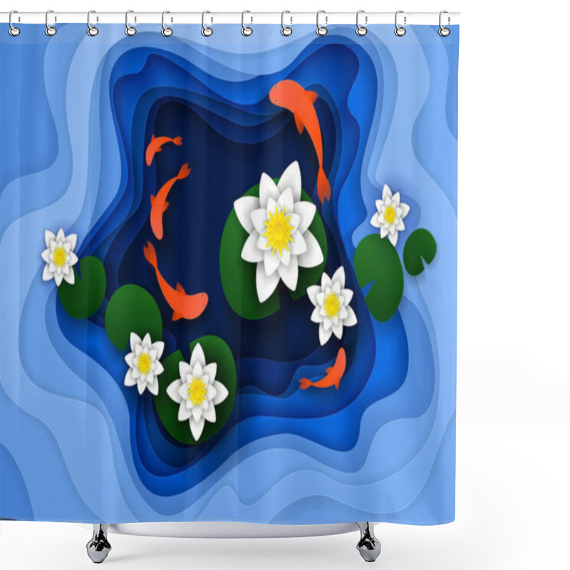 Personality  Water Lily Background Vector Paper Art Illustration Shower Curtains