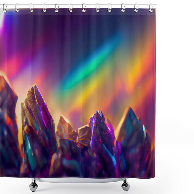 Personality  3D Render Digital Art Of Iridescent Bismuth Rock Wall. Beautiful HD Wallpaper Shower Curtains