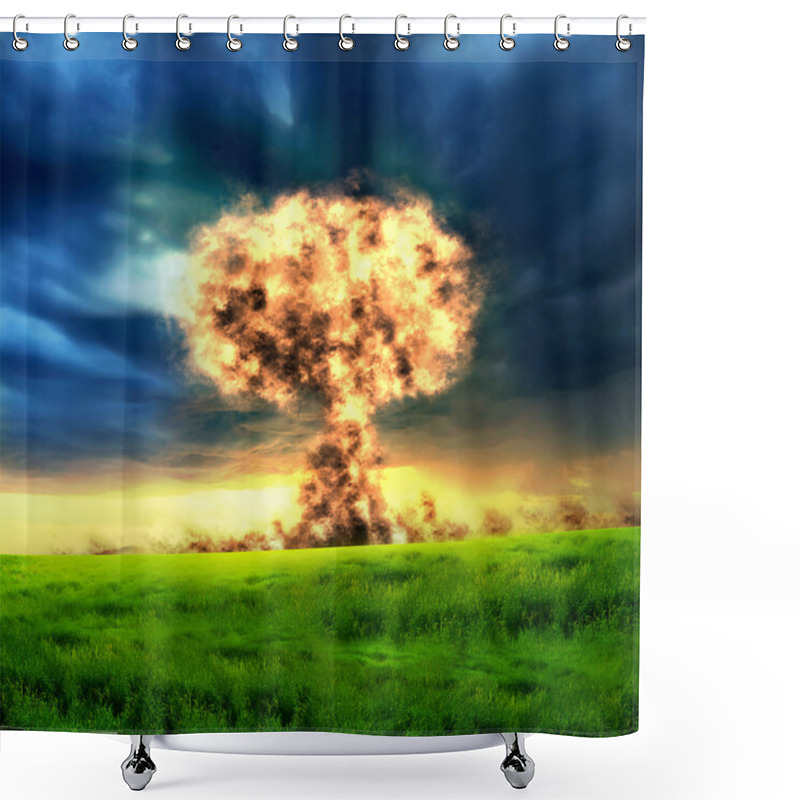 Personality  Nuclear Explosion In An Outdoor Setting Shower Curtains