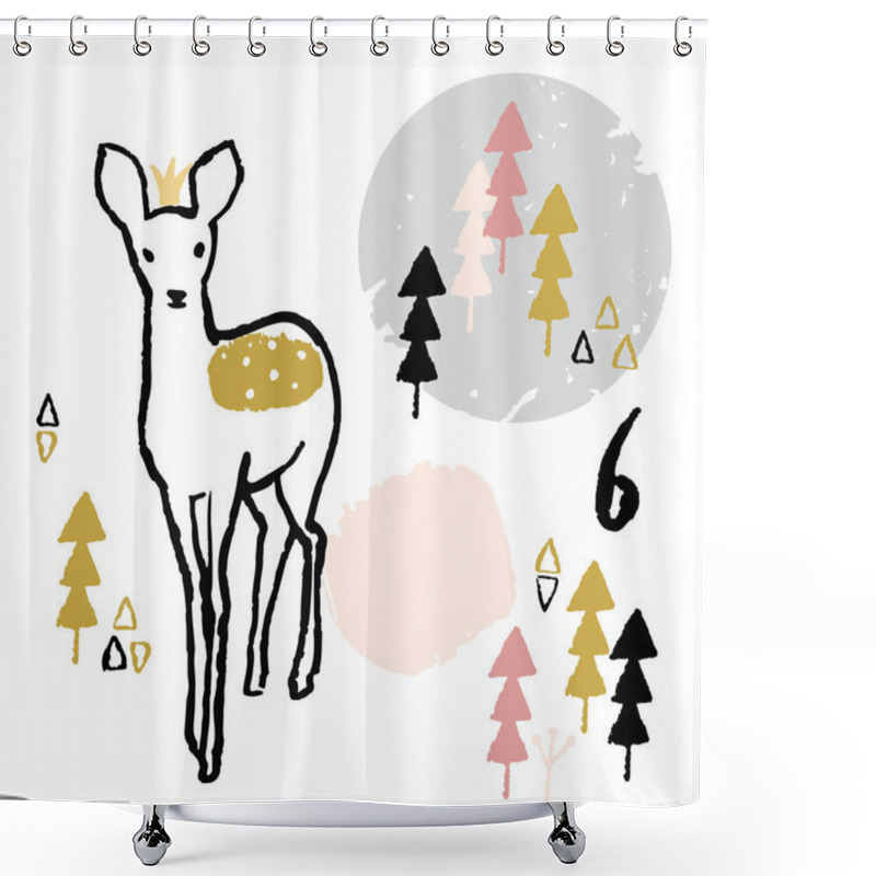 Personality  Christmas Advent Calendar With Cute Adorable Animals. Hand Drawn Style. Winter Holidays Poster. Vector Illustration. Shower Curtains