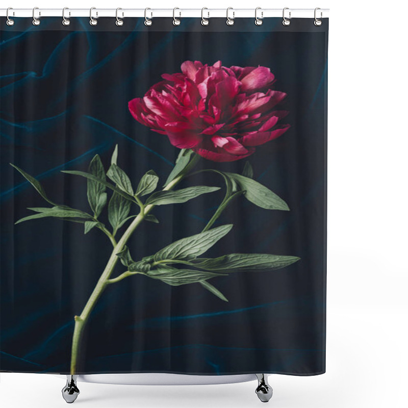 Personality  Top View Of One Pink Peony With Leaves On Dark Cloth Shower Curtains