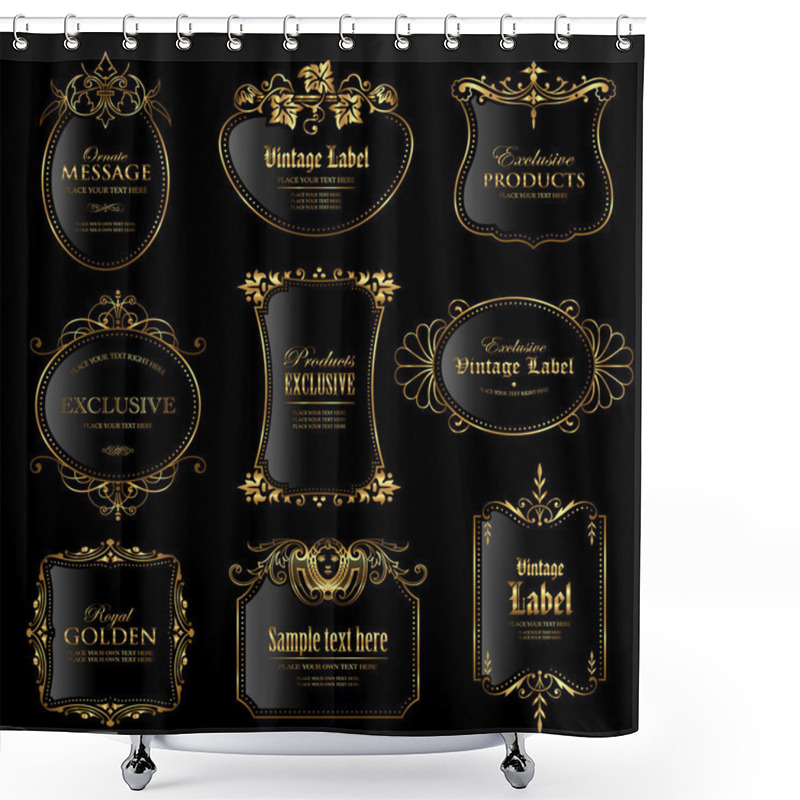 Personality  Vector Set Of Gold Framed Labels Shower Curtains