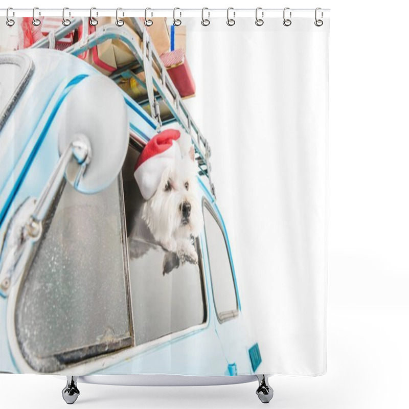 Personality  White Terrier In Car With Christmas Gifts Shower Curtains