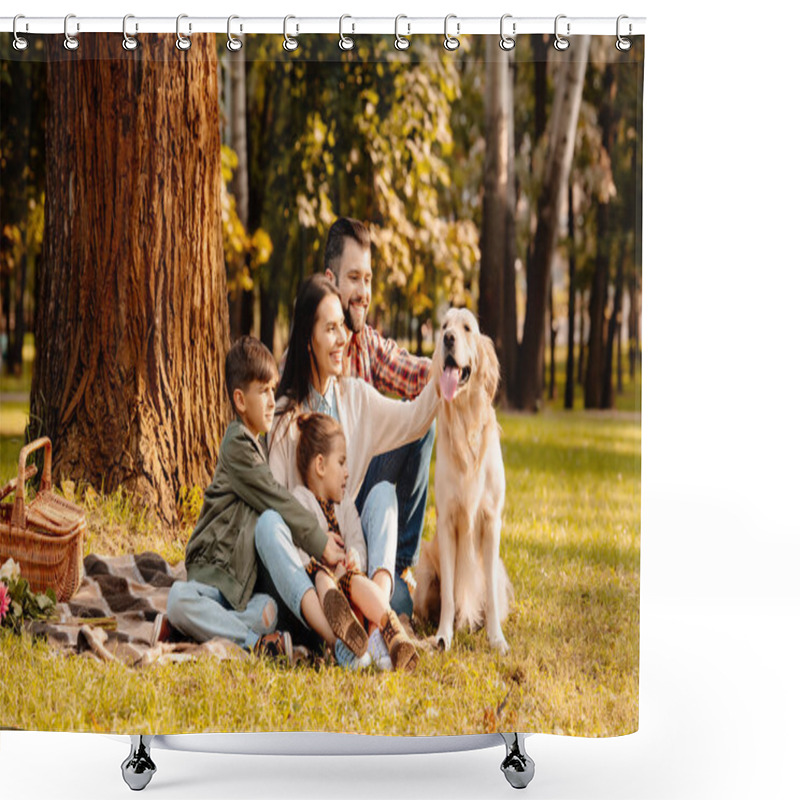 Personality  Family On Picnic Petting Dog Shower Curtains