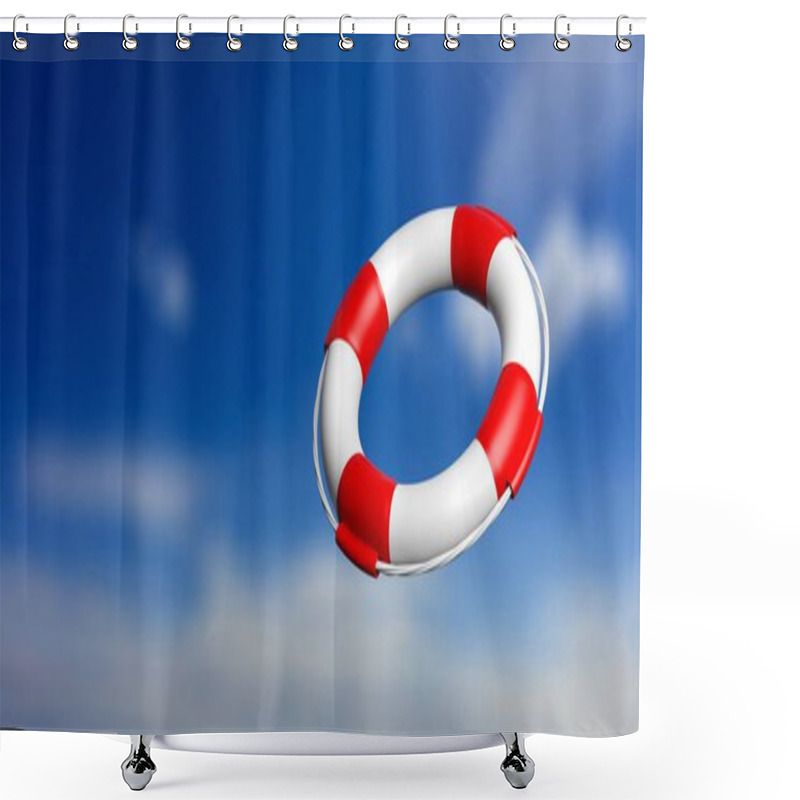 Personality  Life Buoy On Blue Sky Background. 3d Illustration Shower Curtains