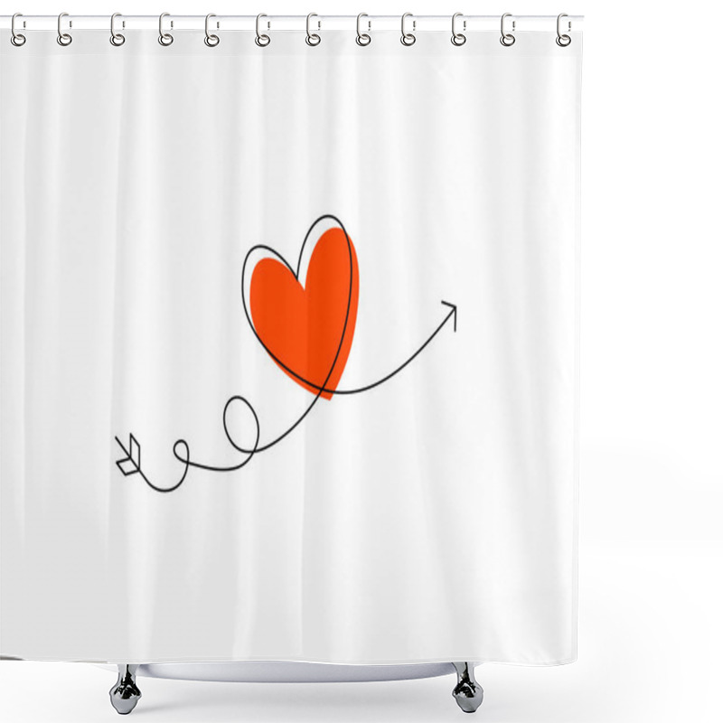 Personality  Cupid S Arrow In The Continuous Drawing Of Lines In The Form Of A Heart And The Text Love In A Flat Style. Continuous Black Line. Work Flat Design. Symbol Of Love And Tenderness. Shower Curtains