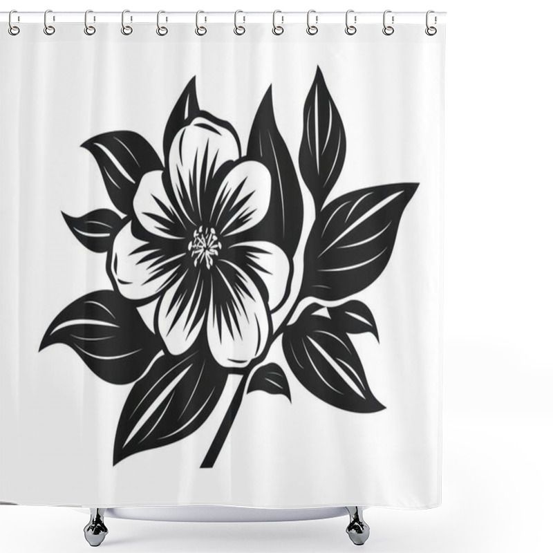 Personality  A Delicate Black And White Illustration Of A Blooming Flower With Intricate Leaves, Embodying Elegance And Simplicity. Shower Curtains