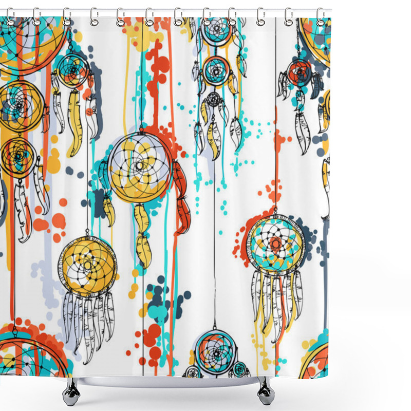 Personality  Seamless  Illustration With Dream Catchers Shower Curtains