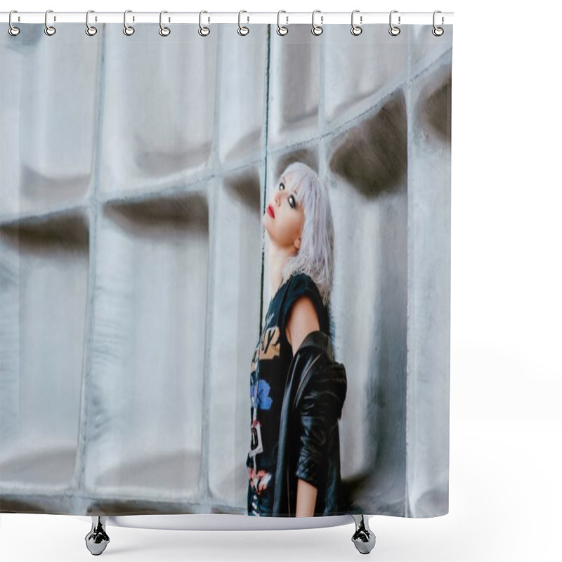 Personality  Portrait Of Stylish Blonde Grunge Young Woman  Shower Curtains