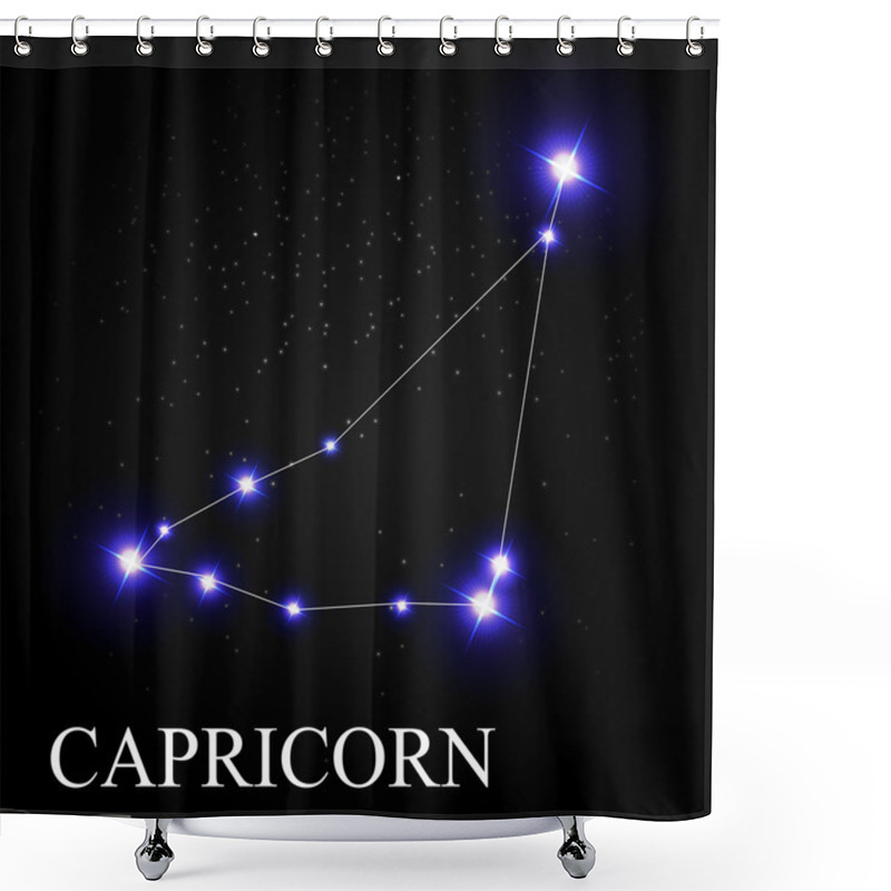 Personality  Capricorn Zodiac Sign With Beautiful Bright Stars On The Backgro Shower Curtains