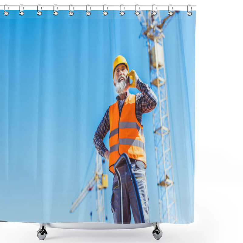 Personality  Construction Worker Talking On Phone Shower Curtains