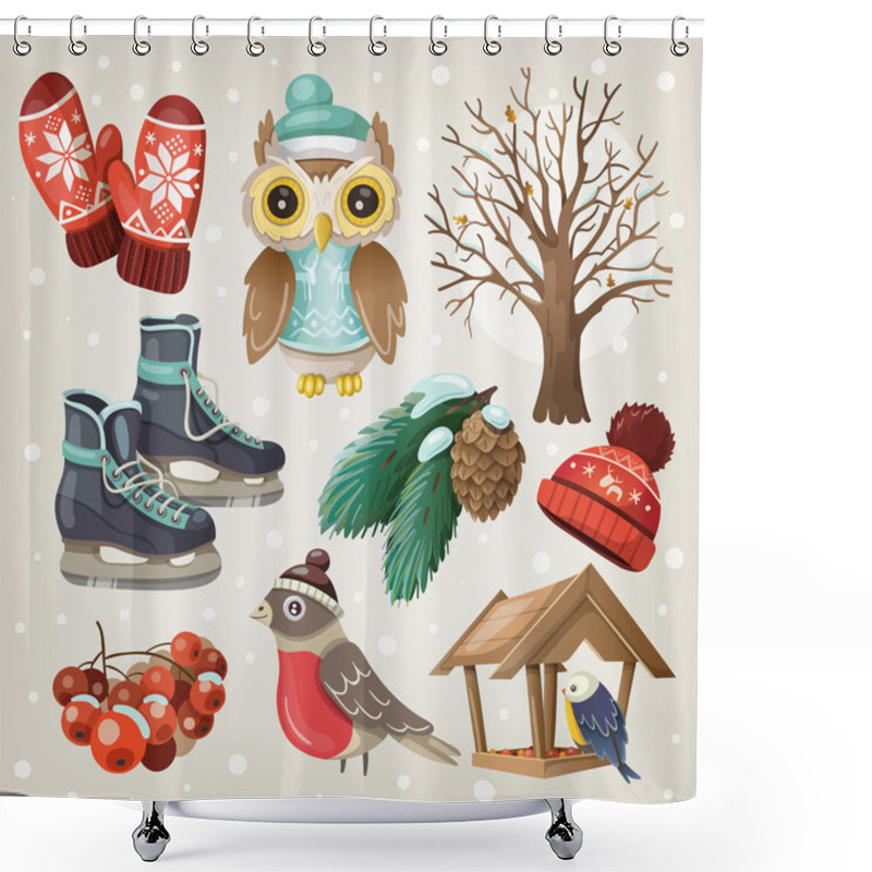 Personality  Set Of Winter Items And Elements Shower Curtains