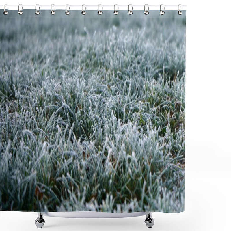 Personality  Meadow With Grass Covered In Frost On A Cold Winter Morning Shower Curtains