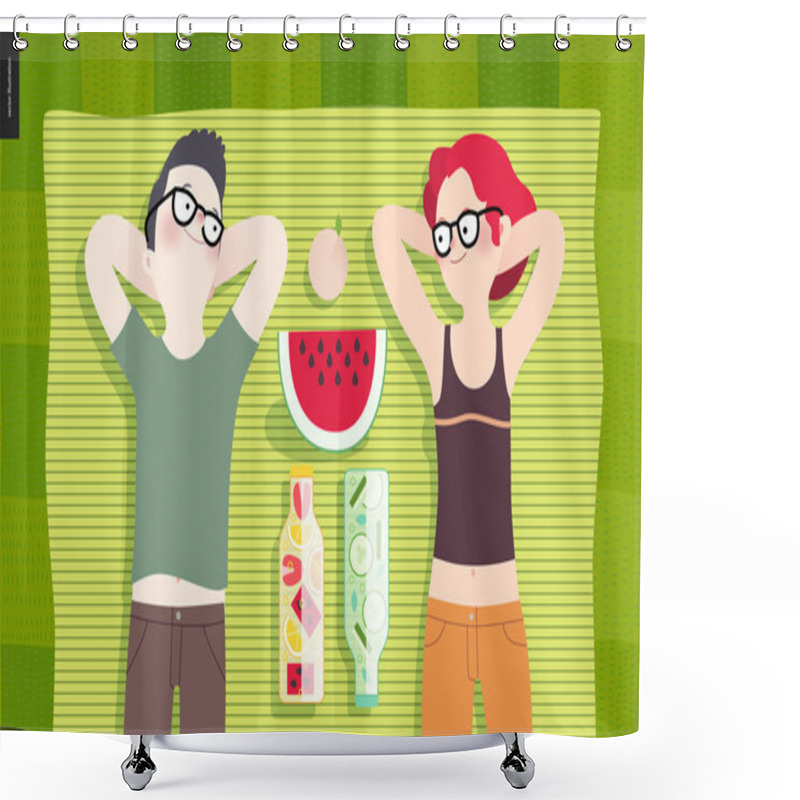 Personality  Young Couple On Picnic,top View Shower Curtains