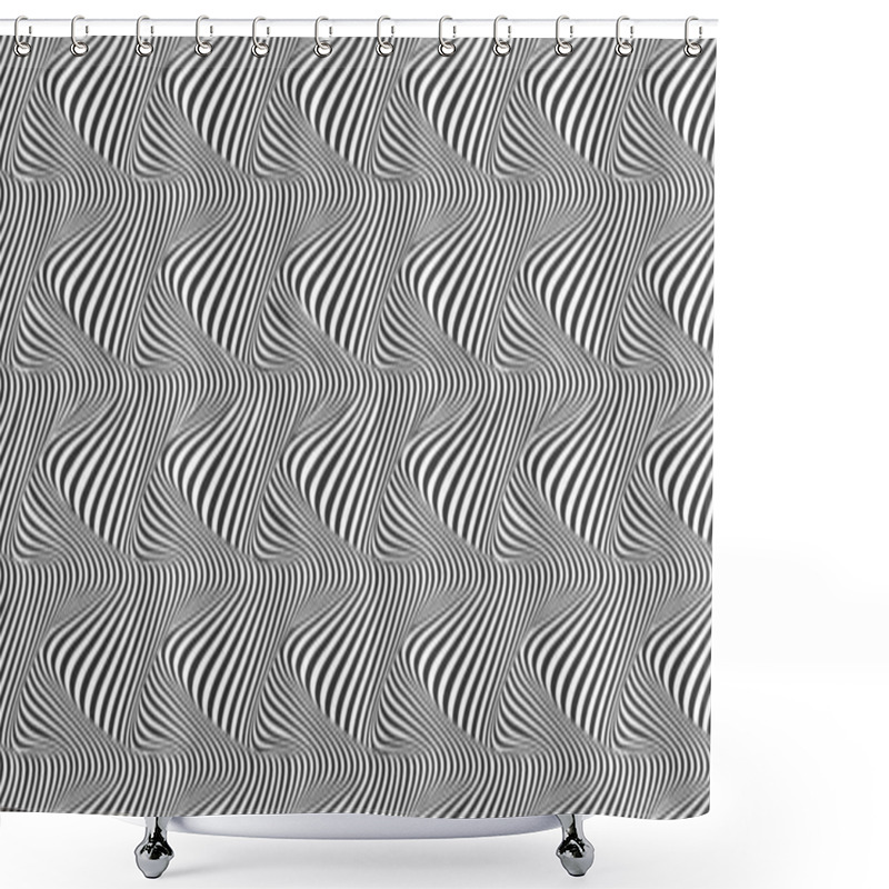 Personality  Optical Illusion. Abstract Pattern From Black And White Lines. Halftone Effect. Background With Wavy Lines. Vector Illustration Shower Curtains