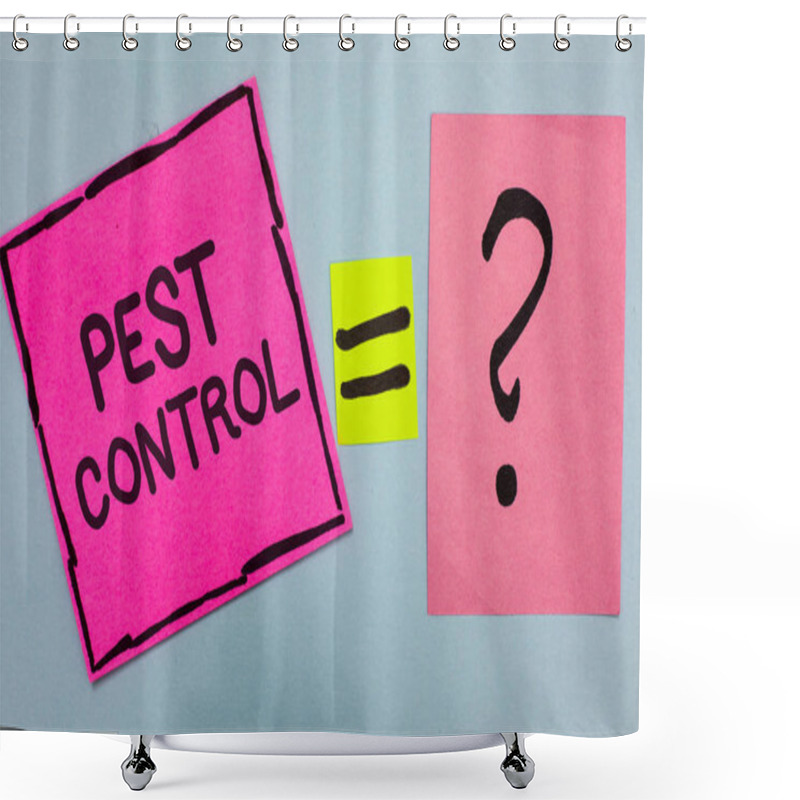 Personality  Word Writing Text Pest Control. Business Concept For Killing Destructive Insects That Attacks Crops And Livestock Pink Paper Notes Reminders Equal Sign Question Mark Important Answer. Shower Curtains