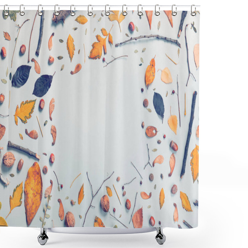 Personality  Flat Lay Autumn Copy Space Top View, Abstract Fall Season Arrangement Shower Curtains