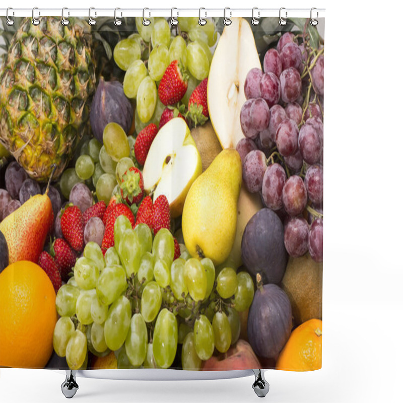 Personality  Background Of Ripe Fruit Apples Oranges Grapes Shower Curtains